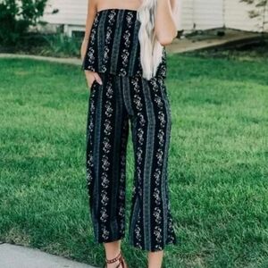 Bebop Black Boho Strapless Jumpsuit Size Large